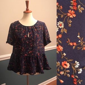 Madewell Silk Ruffle-Hem Top in Moonless Floral